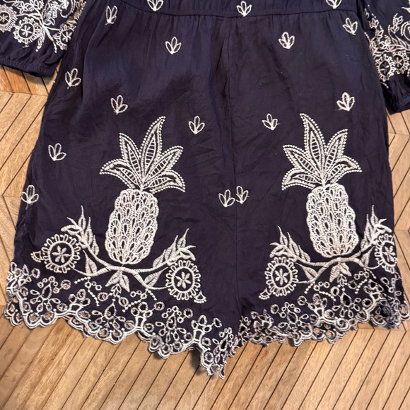 Farm Rio Jackie Tropical Pineapple Embroidered Off Shoulder Romper Linen Blend - Picture 7 of 9